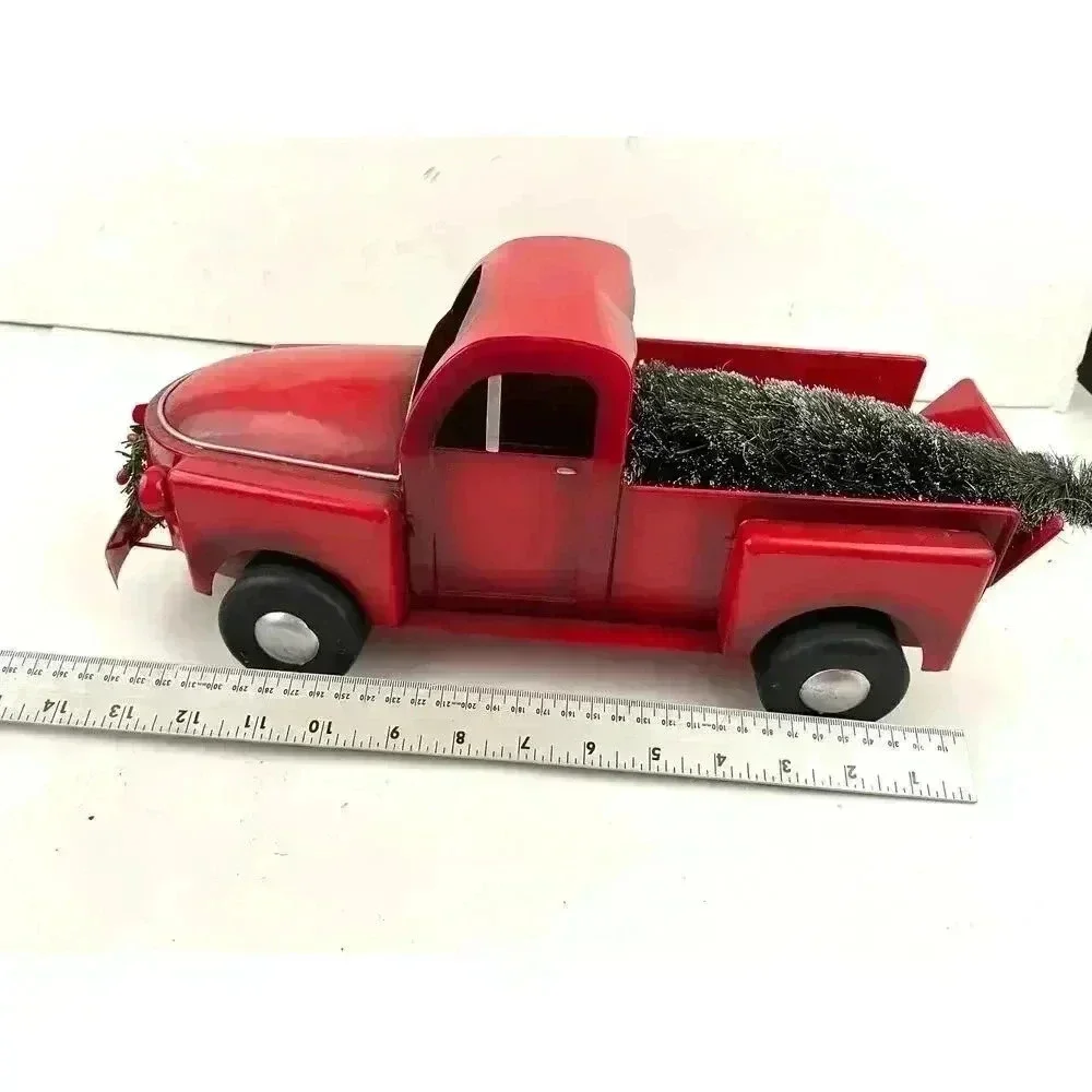 Red Pick Up Truck With Christmas Tree Rustic Metal Farmhouse Decor‎ Display